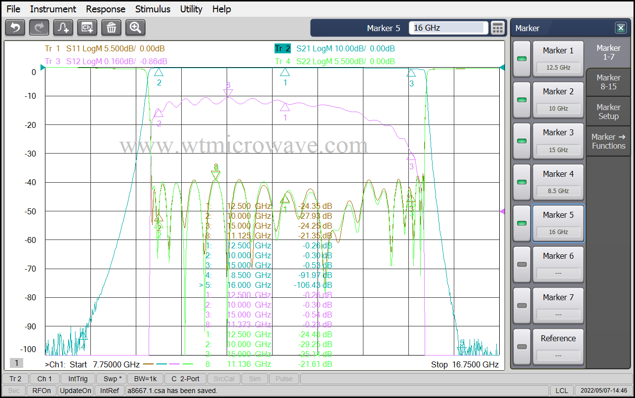 10-15GHz 빗살 대역 통과 필터_WT Microwave INC. RF 마이크로파 최대 70GHz, 5G 통신.